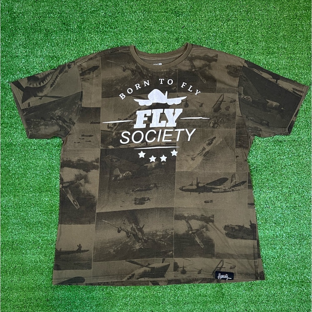 Fly Society Born To Fly Vintage Aviator Fighter Pilot Army Green Y2K AOP 3XL Tee